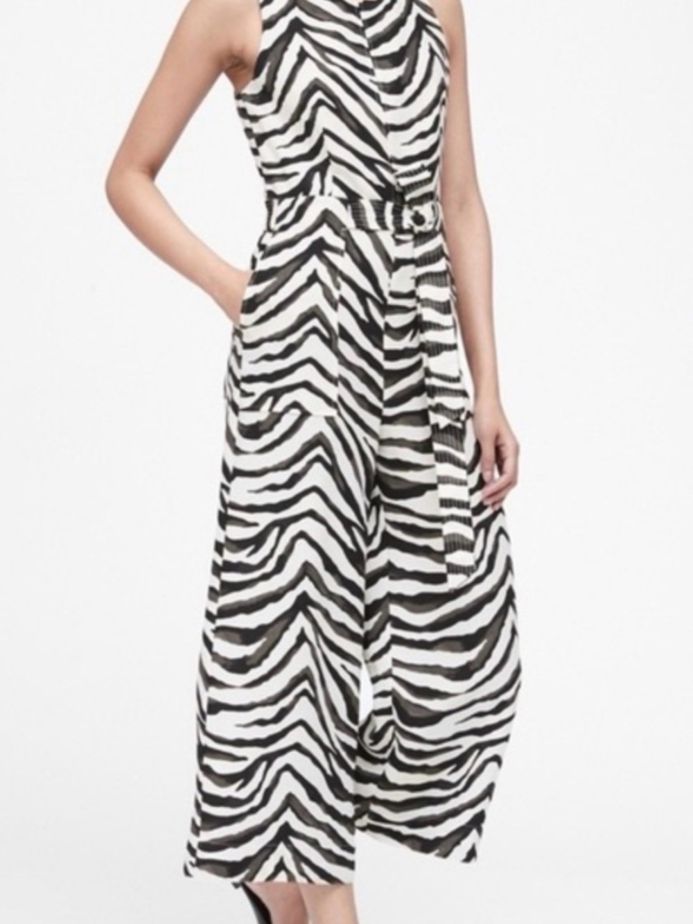 Banana Republic Black and White Zebra-Print Cropped Jumpsuit